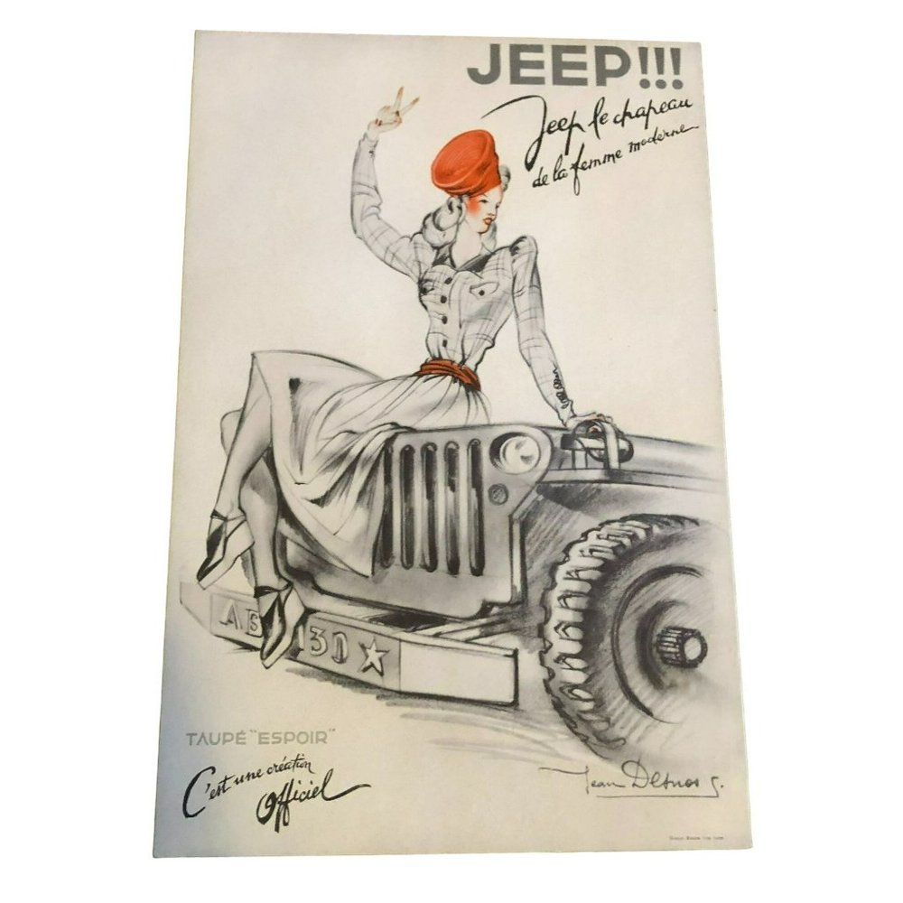 VTG JEEP ADVERTISING FRENCH LADY WITH A HAT SIGNED 16" X 10" NUMBERED NO FLAWS